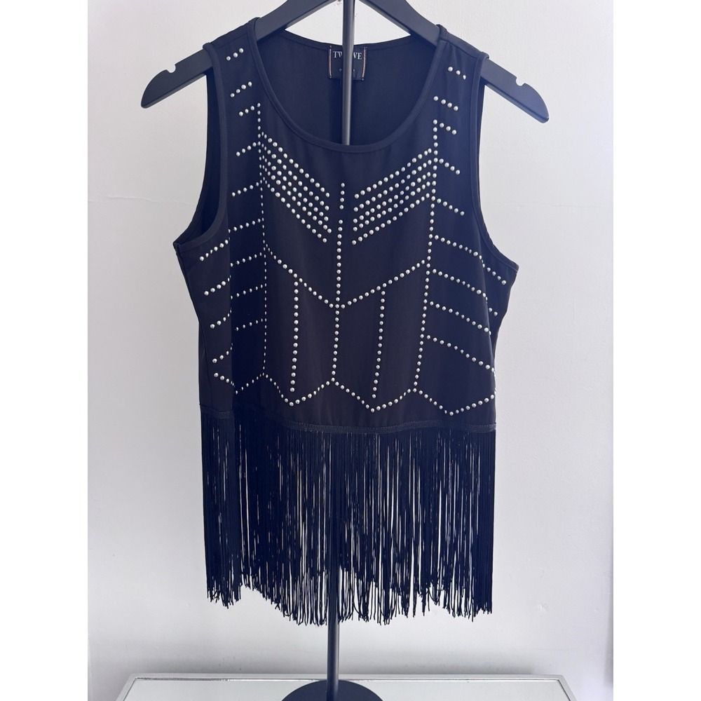Twelve by Ontwelfth Fringe Tank Top Studded Boho Festival Western S